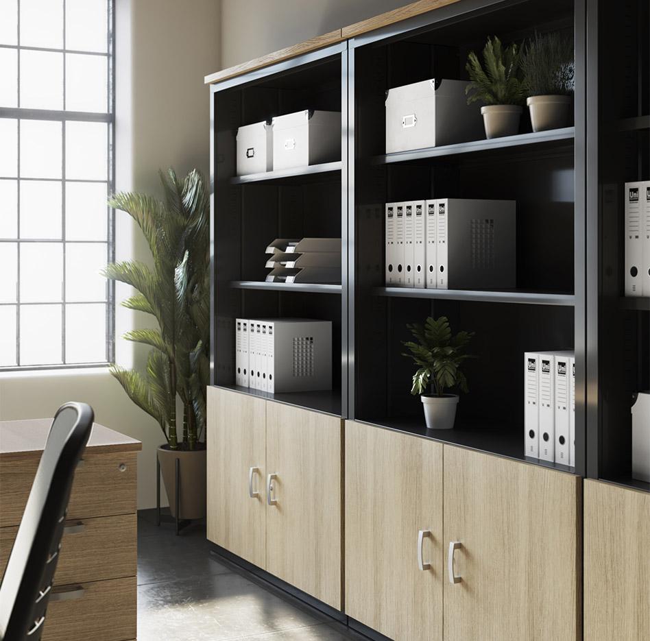 Armoire en métal à rideaux ou portes battante mélaminé, gamme Molina haute - France Bureau